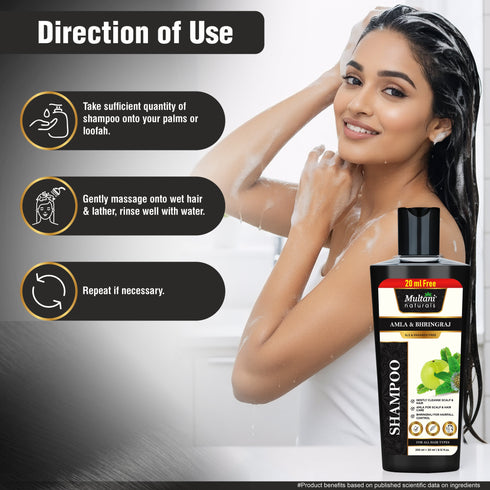 Multani Pharmaceuticals Limited Multani Naturals Amla & Bhringraj Shampoo Hair Growth Dandruff Control & Scalp Irritation Relief Paraben & SLS Free Dermatologically Tested