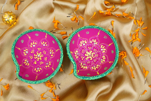 Samskara Home Chetana Handpainted Terracotta Diya (Set Of 2)