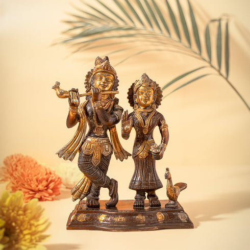 Samskara Home Antique Radha Krishna Brass Idol