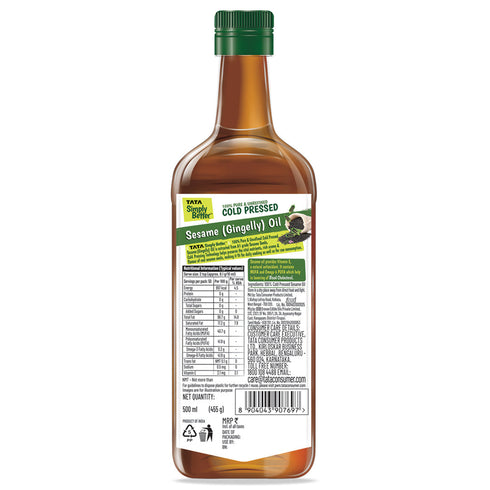 Tata Simply Better Sesame (Gingelly) Oil 500ml | 100% Pure | Unrefined & Cold-pressed | Hexane-Free