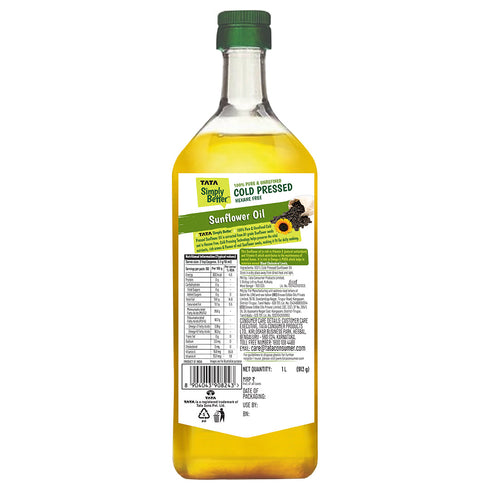Tata Simply Better Sunflower Oil 1L | 100% Pure | Unrefined & Cold-pressed | Hexane-Free