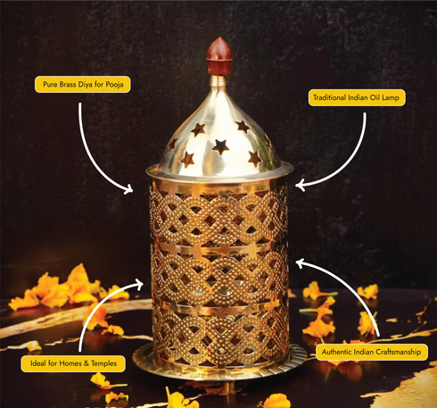 Servdharm Decorative Brass Jali Akhand Diya 6 Inches With Gift Box | 198g | Housewarming/Return Gift