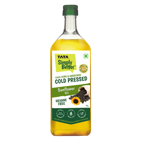 Tata Simply Better Sunflower Oil 1L | 100% Pure | Unrefined & Cold-pressed | Hexane-Free