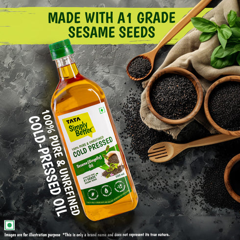 Tata Simply Better Sesame (Gingelly) Oil 500ml | 100% Pure | Unrefined & Cold-pressed | Hexane-Free