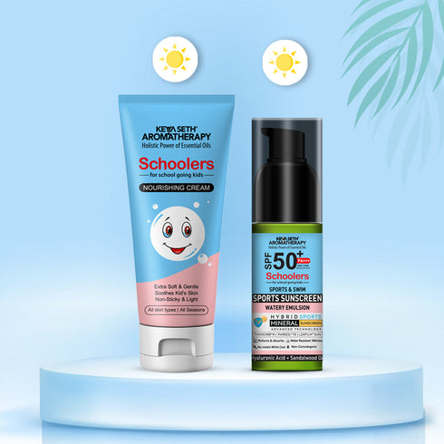 Keya Seth Aromatherapy Schoolers Kids Nourishing Cream & Sports Mineral Watery Sunscreen SPF 50 PA+++ Combo Kit