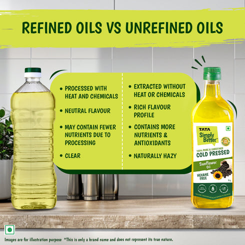 Tata Simply Better Sunflower Oil 1L | 100% Pure | Unrefined & Cold-pressed | Hexane-Free