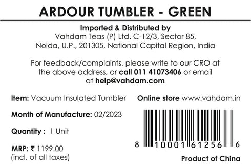 Vahdam Tea Ardour Tumbler Insulated Dark Green