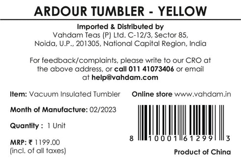 Vahdam Tea Ardour Tumbler Insulated Yellow