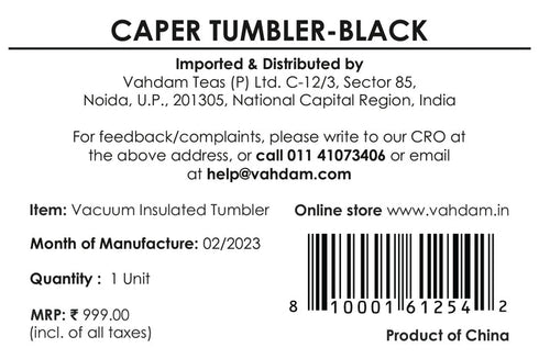 Vahdam Tea Caper Tumbler Insulated Black