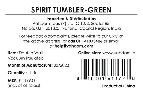 Vahdam Tea Spirit Tumbler Dark Green