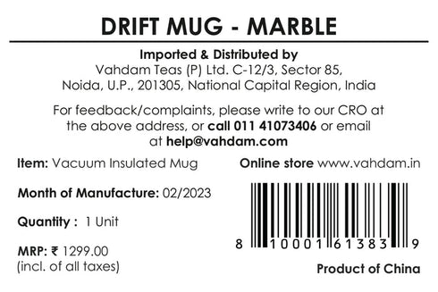 Vahdam Tea Drift Mug Insulated (Marble)