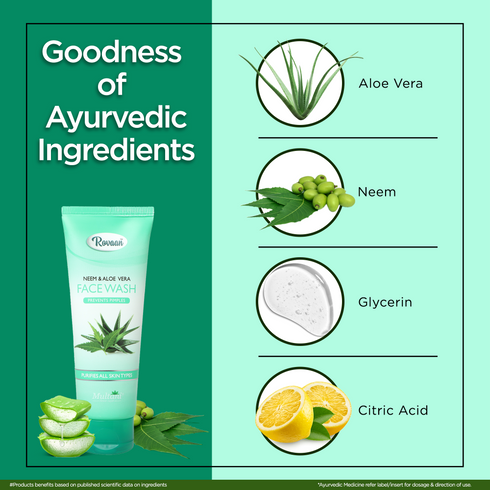 Multani Pharmaceuticals Limited Rovaan Neem & Aloe Vera Face Wash Prevents Pimple For All Skin Type