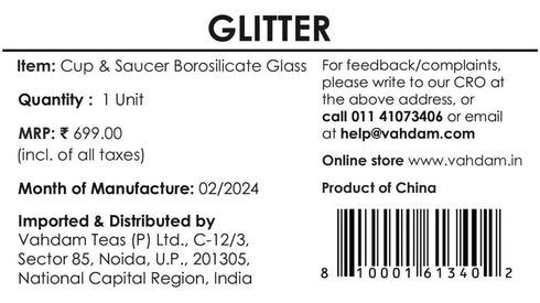 Vahdam Tea Glitter Borosilicate Glass Cup & Sauce