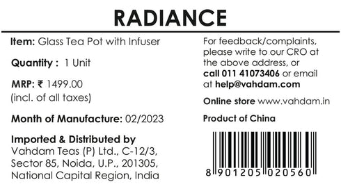 Vahdam Tea Radiance Glass Tea Pot With Infuser