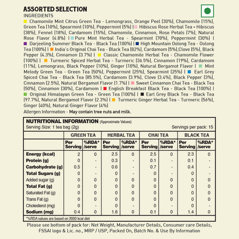 Vahdam Assorted Tea Bags Sampler | 15 Variants