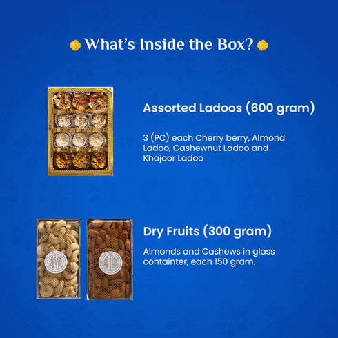 Kamdhenu Mishti Assorted Ladoos & Dry fruit gifting box Peacock light blue