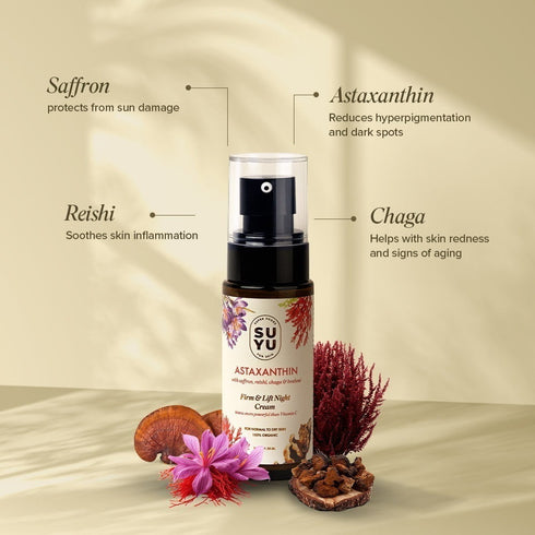 Suyu India Night Restore Duo Bundle Astaxanthin Firm & Lift Night Cream Dandelion Brightening Face Wash