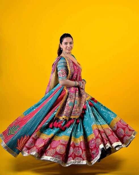 Ethenika Muslin Digital Print Mirror Work Navratri Special Chaniya Choli