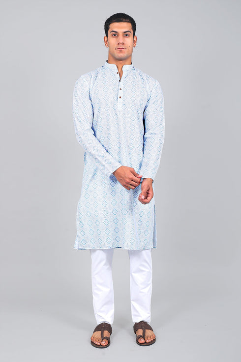 Veshbhoshaa Bluesaanchi Effortlessly Stylish Textured Light Blue Kurta Set For Men