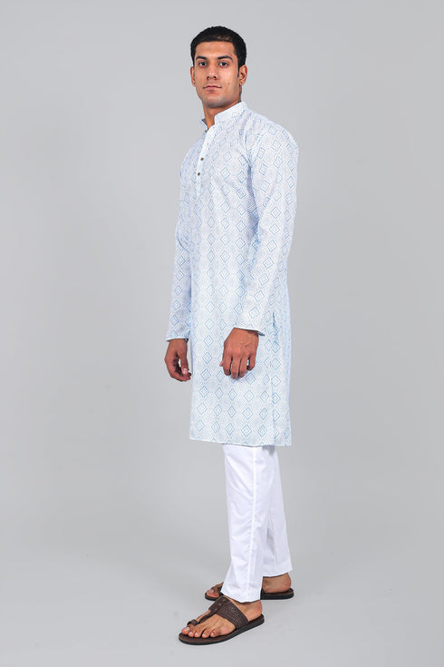 Veshbhoshaa Bluesaanchi Effortlessly Stylish Textured Light Blue Kurta Set For Men