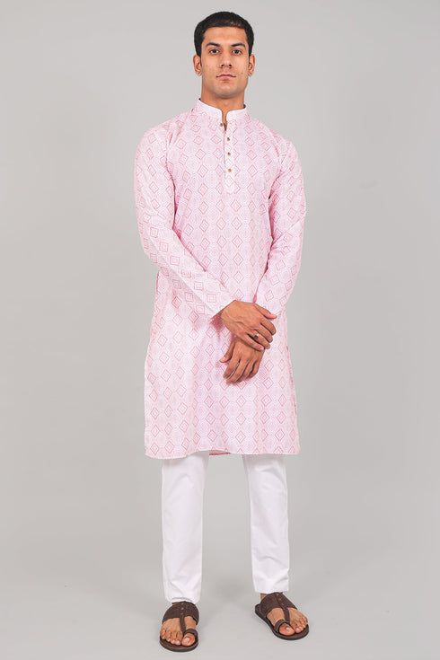 Veshbhoshaa Bluesaanchi Effortlessly Stylish Textured Light Pink Kurta Set For Men