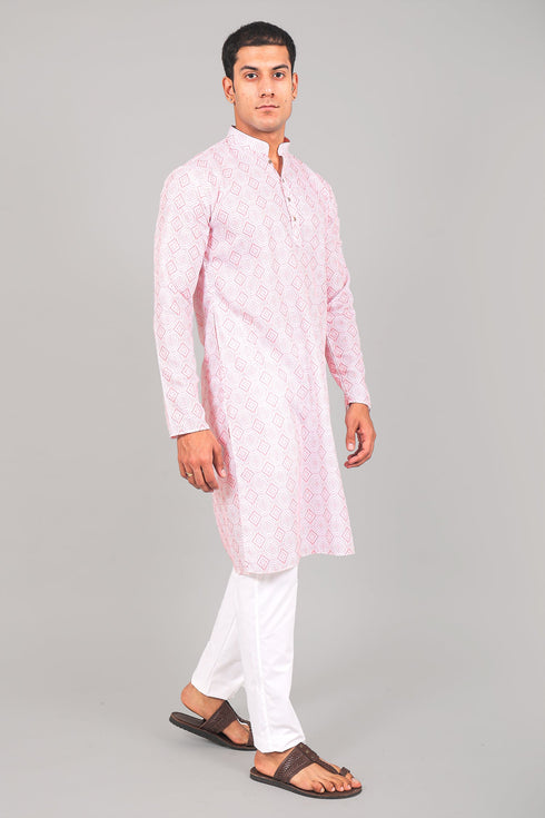 Veshbhoshaa Bluesaanchi Effortlessly Stylish Textured Light Pink Kurta Set For Men
