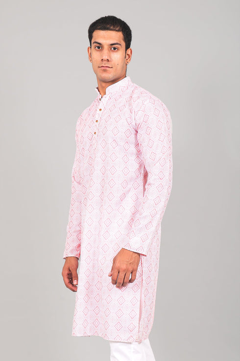 Veshbhoshaa Bluesaanchi Effortlessly Stylish Textured Light Pink Kurta Set For Men