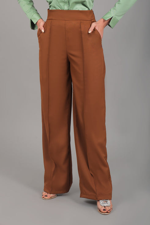 Veshbhoshaa Bluebird Women'S Caramel Bell Bottom Trouser