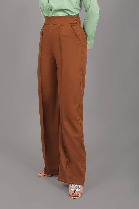 Veshbhoshaa Bluebird Women'S Caramel Bell Bottom Trouser