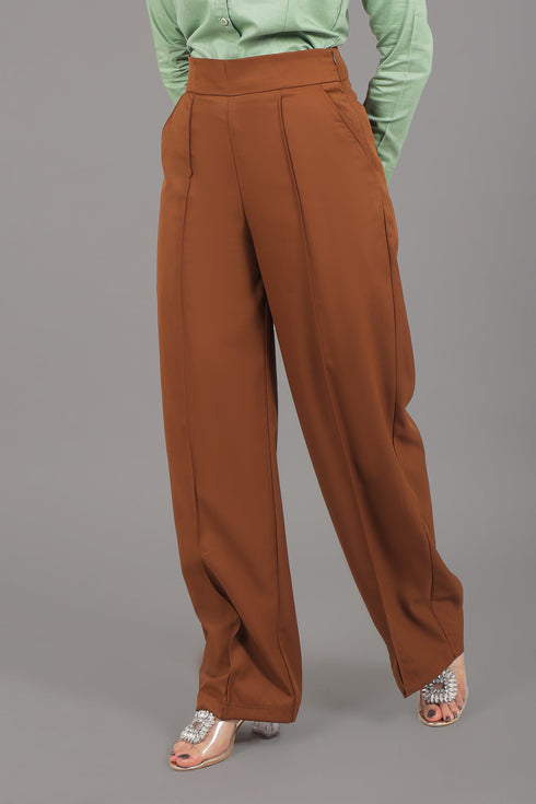 Veshbhoshaa Bluebird Women'S Caramel Bell Bottom Trouser