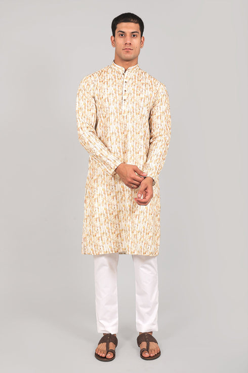 Veshbhoshaa Bluesaanchi: Effortlessly Stylish Textured Cream Kurta Set For Men