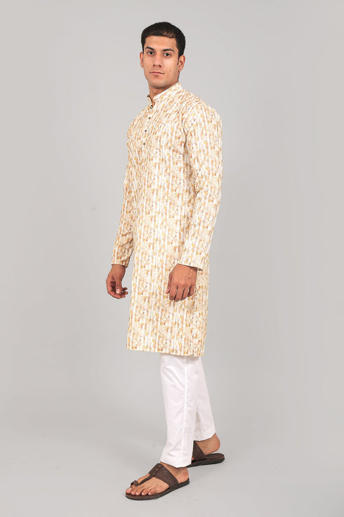 Veshbhoshaa Bluesaanchi: Effortlessly Stylish Textured Cream Kurta Set For Men