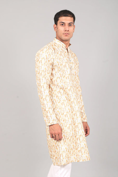 Veshbhoshaa Bluesaanchi: Effortlessly Stylish Textured Cream Kurta Set For Men