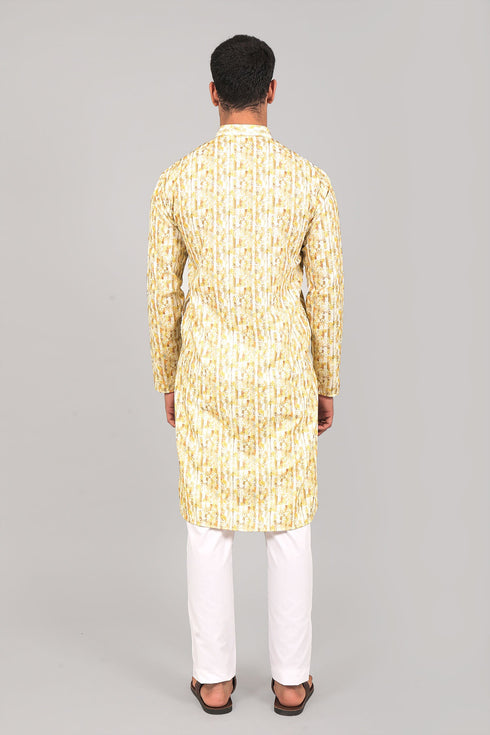 Veshbhoshaa Bluesaanchi: Effortlessly Stylish Textured Cream Kurta Set For Men