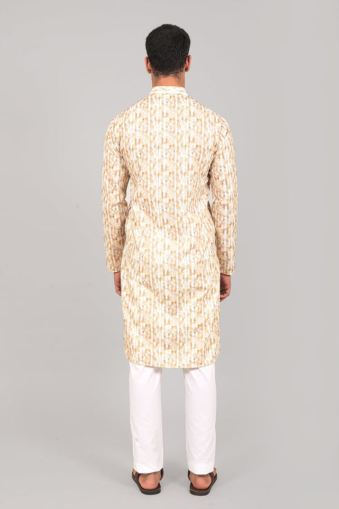 Veshbhoshaa Bluesaanchi: Effortlessly Stylish Textured Cream Kurta Set For Men