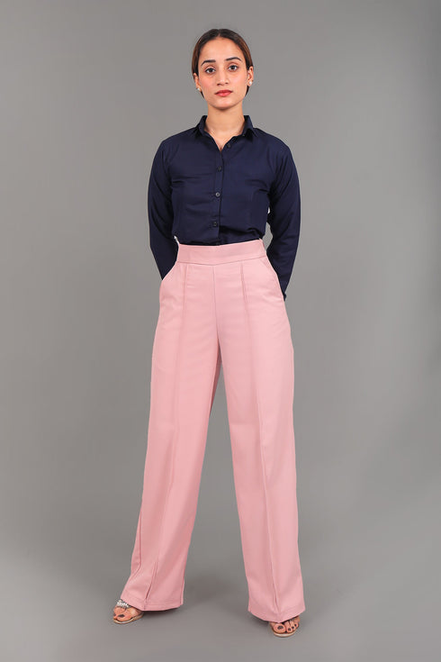 Veshbhoshaa Bluebird Women'S Pink Bell Bottom Trouser