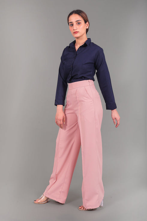Veshbhoshaa Bluebird Women'S Pink Bell Bottom Trouser