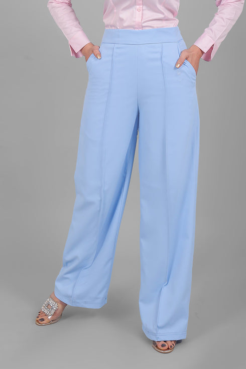 Veshbhoshaa Bluebird Women'S Sky Blue Bell Bottom Trouser