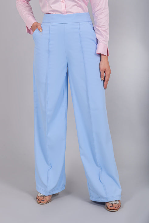 Veshbhoshaa Bluebird Women'S Sky Blue Bell Bottom Trouser