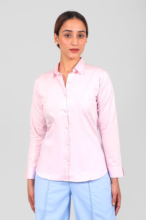 Veshbhoshaa Bluebird Women'S Baby Pink Satin Shirt