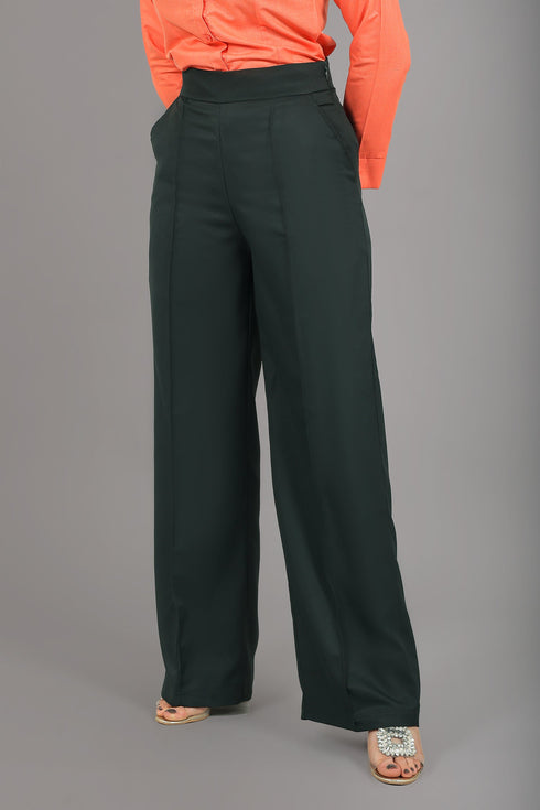 Veshbhoshaa Bluebird Women'S Dark Green Bell Bottom Trouser