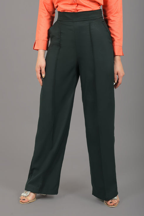 Veshbhoshaa Bluebird Women'S Dark Green Bell Bottom Trouser