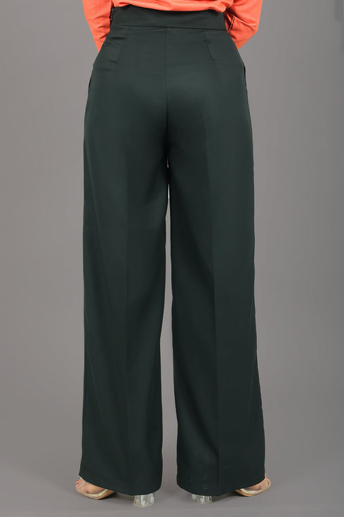 Veshbhoshaa Bluebird Women'S Dark Green Bell Bottom Trouser