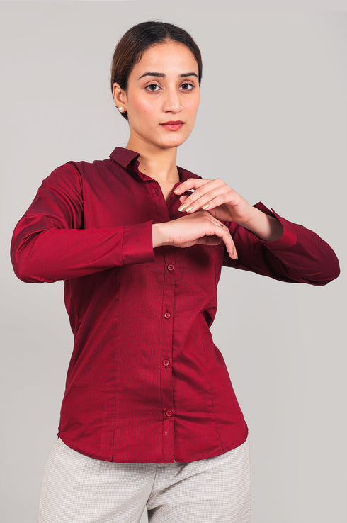 Veshbhoshaa Bluebird Women'S Maroon Satin Shirt