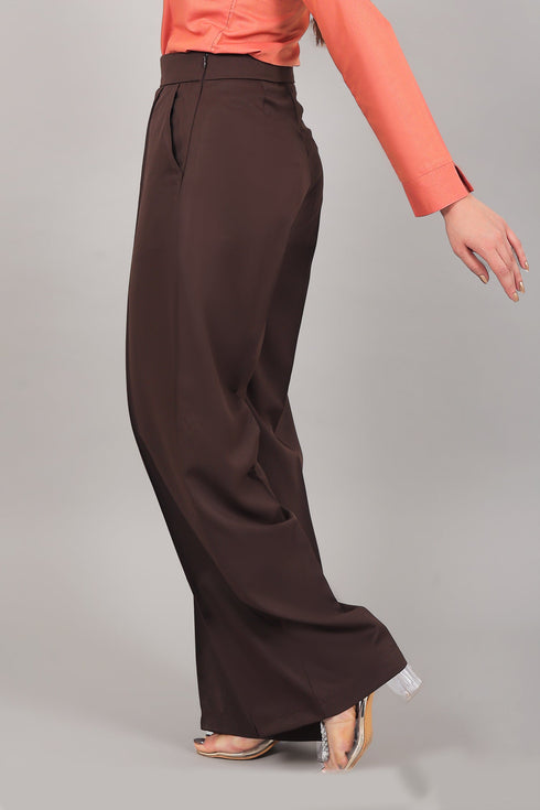 Veshbhoshaa Bluebird Women'S Brown Bell Bottom Trouser