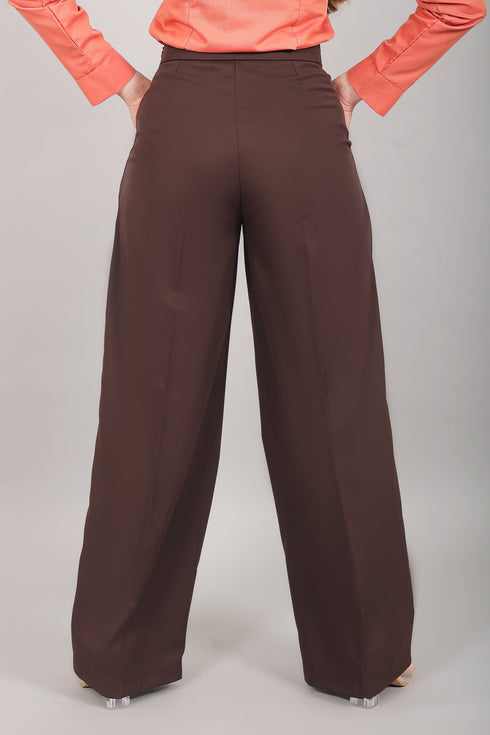 Veshbhoshaa Bluebird Women'S Brown Bell Bottom Trouser