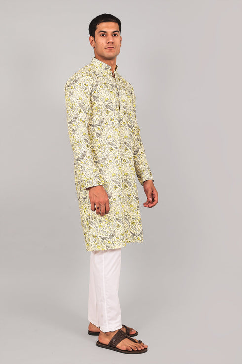 Veshbhoshaa Bluesaanchi Elegantly Casual Cream Flower Kurta Set