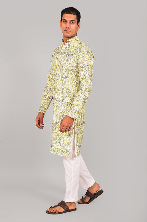 Veshbhoshaa Bluesaanchi Elegantly Casual Cream Flower Kurta Set