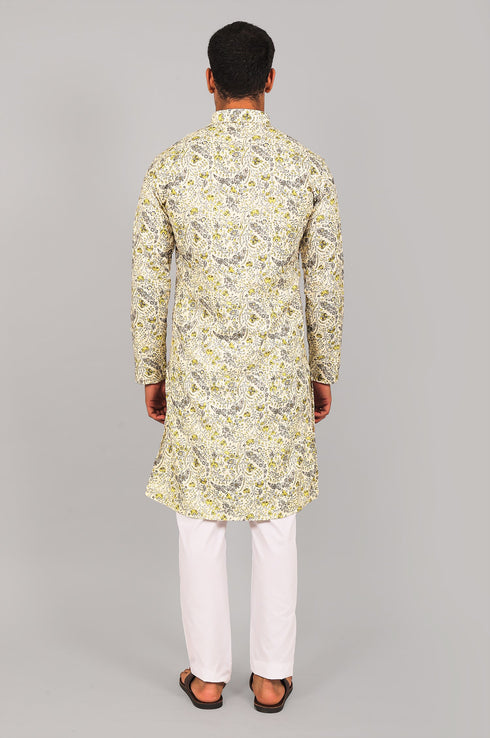 Veshbhoshaa Bluesaanchi Elegantly Casual Cream Flower Kurta Set