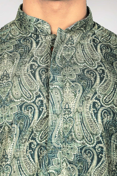 Veshbhoshaa Bluesaanchi Elegantly Casual Dark Green Flower Kurta Set